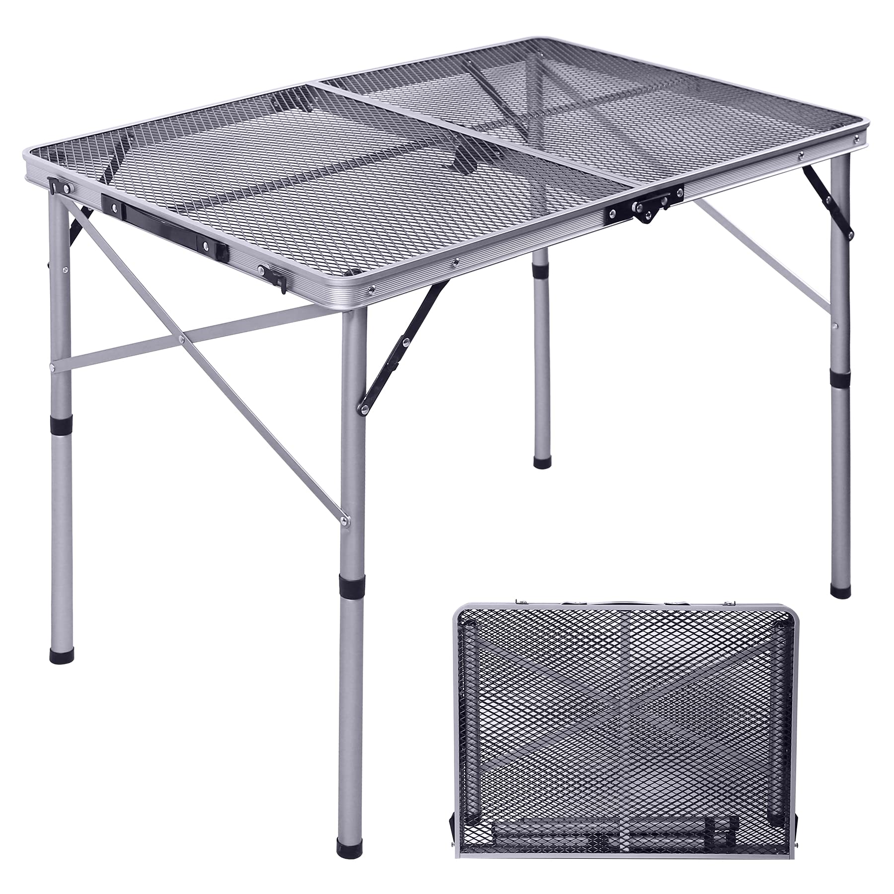 Folding Metal Mesh Camping Table Adjustable Height GTFRTA-25-009