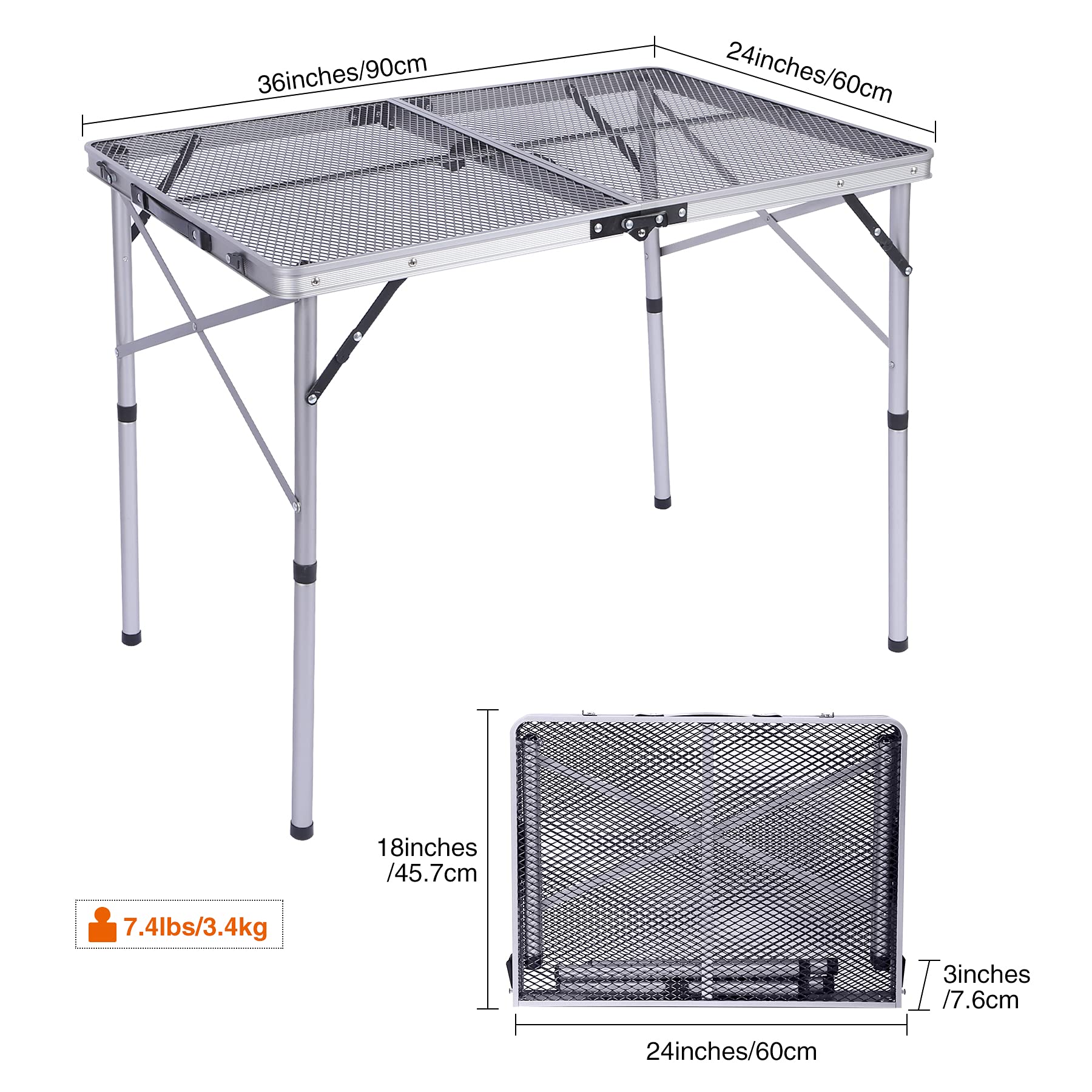 Folding Metal Mesh Camping Table Adjustable Height GTFRTA-25-009