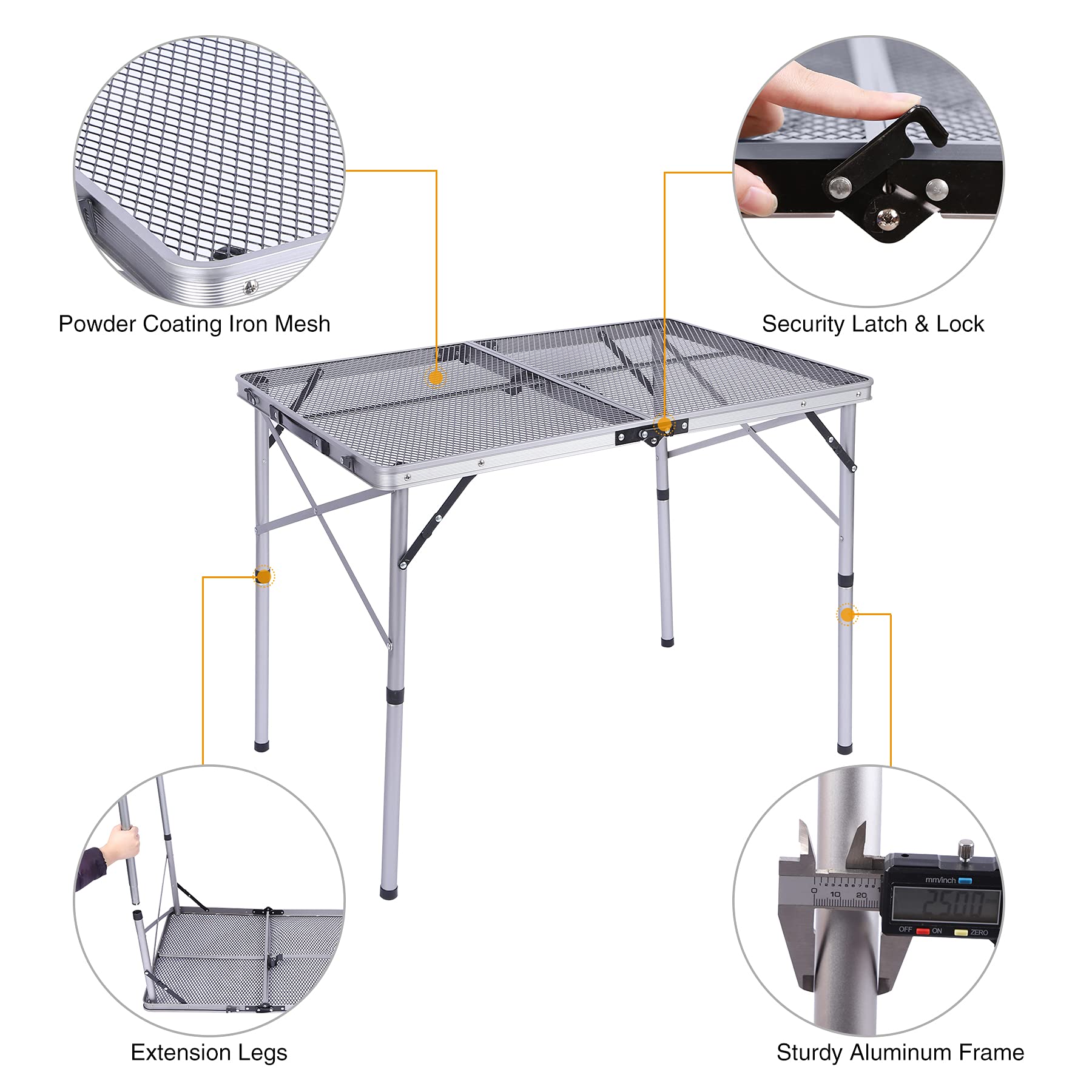 Folding Metal Mesh Camping Table Adjustable Height GTFRTA-25-009