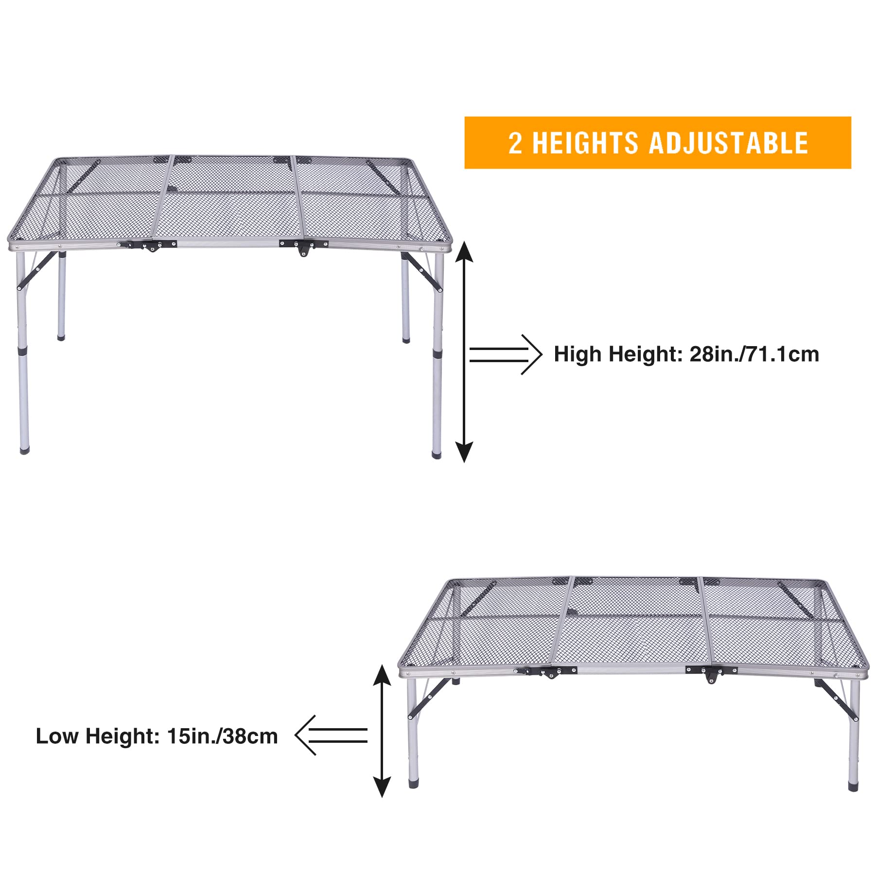 Folding Metal Mesh Camping Table Adjustable Height GTFRTA-25-009