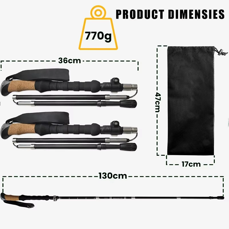 Collapsible Hiking Poles | 7075 Aluminum & Cork Grip | GulTrek OEM
